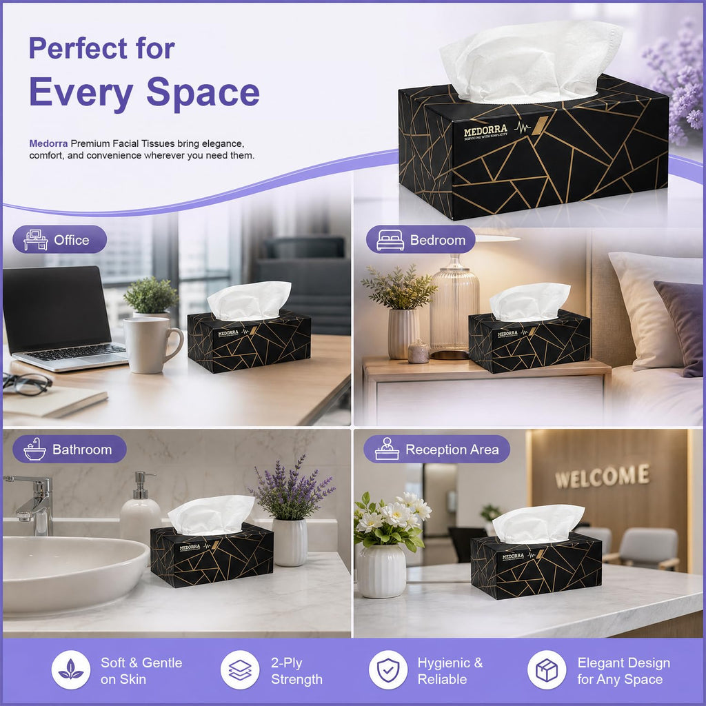 Premium Facial Tissues, Black and Gold Luxury Box Design, 2-Ply, 200 Sheets Per Box, 15 Pack, Hypoallergenic