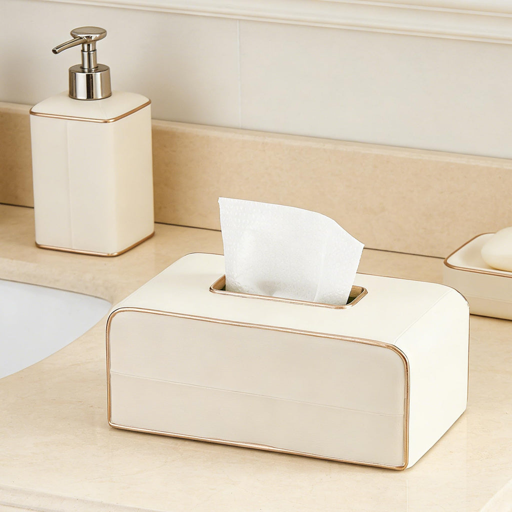Begei Rectangular Resin Leather Look Tissue Box Cover for Home Decor
