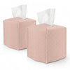 Ricomboo 2 Pack Tissue Box Cover Square, 5x5x5 PU Leather Tissue Boxes Holder, Decor Cube Paper Organizer with Bottom Belt for Bathroom, Home, Night Stands, Office, Kitchen (Coral Pink)