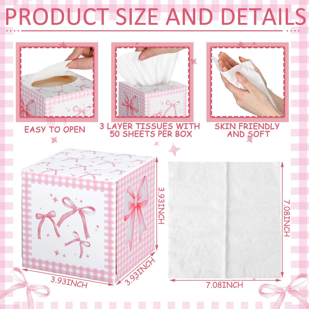 Fourluoo 12 Pack Pink Bow Facial Tissue Cube Boxes 600 Sheets 3 Ply