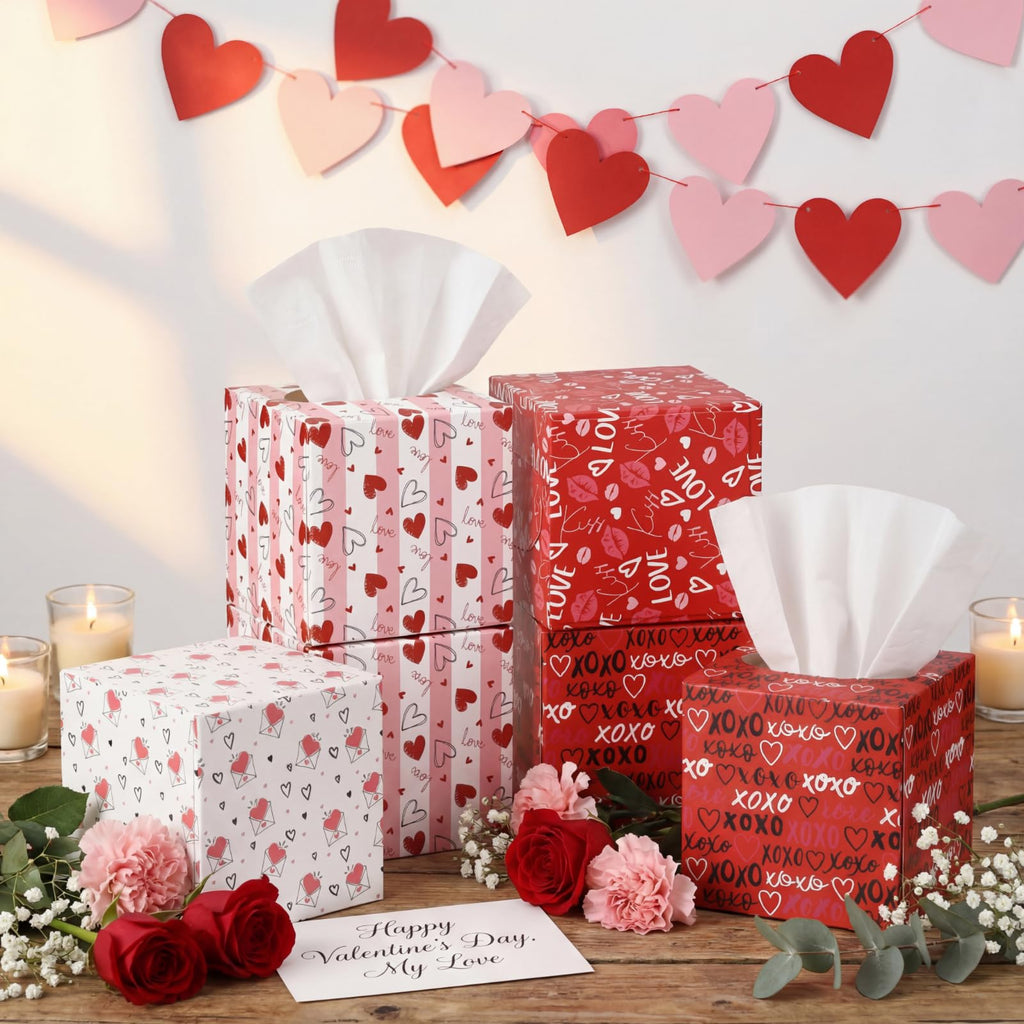 Fuyoooo 12 Pack Cube Facial Tissue Boxes Red Heart for Wedding Party Decor