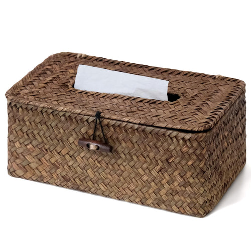 Rectangle Wicker Tissue Box Cover, Woven Seagrass Tissue Holder, Brown