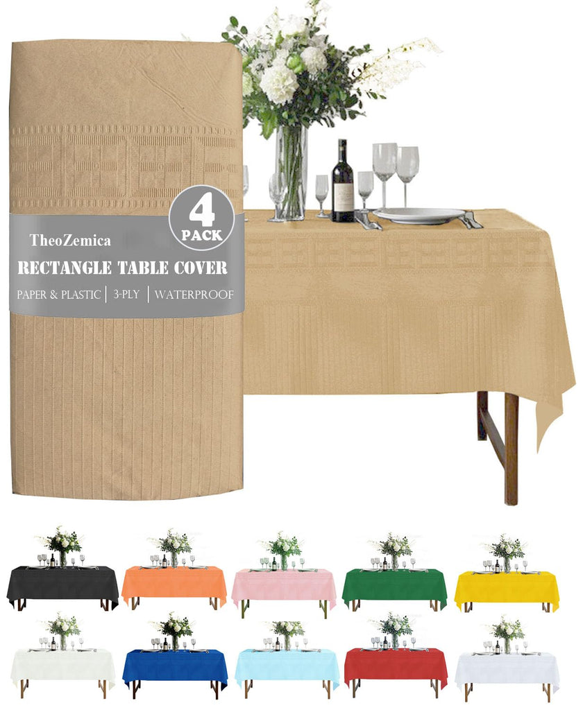 TheoZemica Kraft Paper Tablecloth for Rectangle Tables 4 Pcs, 54"×108", Waterproof Paper Tablecloths with Plastic Backing for 6-8ft Tables, 3-Ply Paper & Plastic Table Cloth Cover for Party Banquet