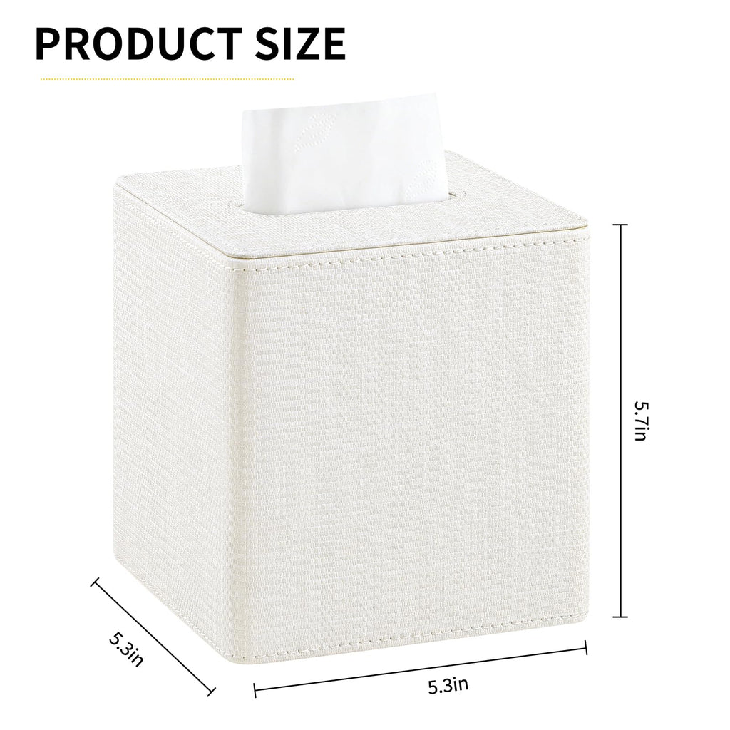 Cretkhp PU Leather Square Tissue Box Cover Tissue Box Holder Cube (Cream)