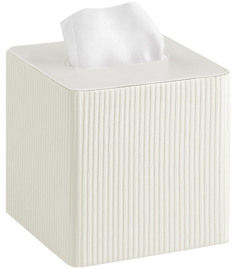 Mkono Tissue Box Cover, PU Leather Square Holder with Bottom, Beige