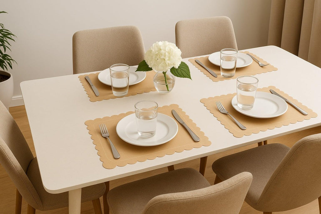 Ur-Way Kraft Paper Placemats Pack: 10 x 14 inch Light Brown Scalloped Edged Disposable Kraft Paper Place Mats for Dining - Perfect for Rustic Farmhouse, Wedding, or Holiday Table Decor