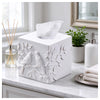 White Square Tissue Box Cover with Marble Relief Birds Branch Decorative