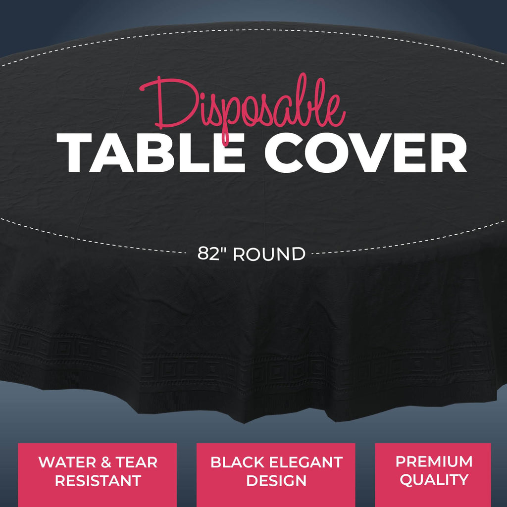 HOUZZKINGZ USA Black Paper Tablecloths for Round Tables | 82" 4 Pack | 3-Ply Premium Paper & Plastic Table Cloths for Parties Disposable