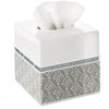 Mirror Damask White & Gray Square Resin Tissue Box Cover with Bottom Slider