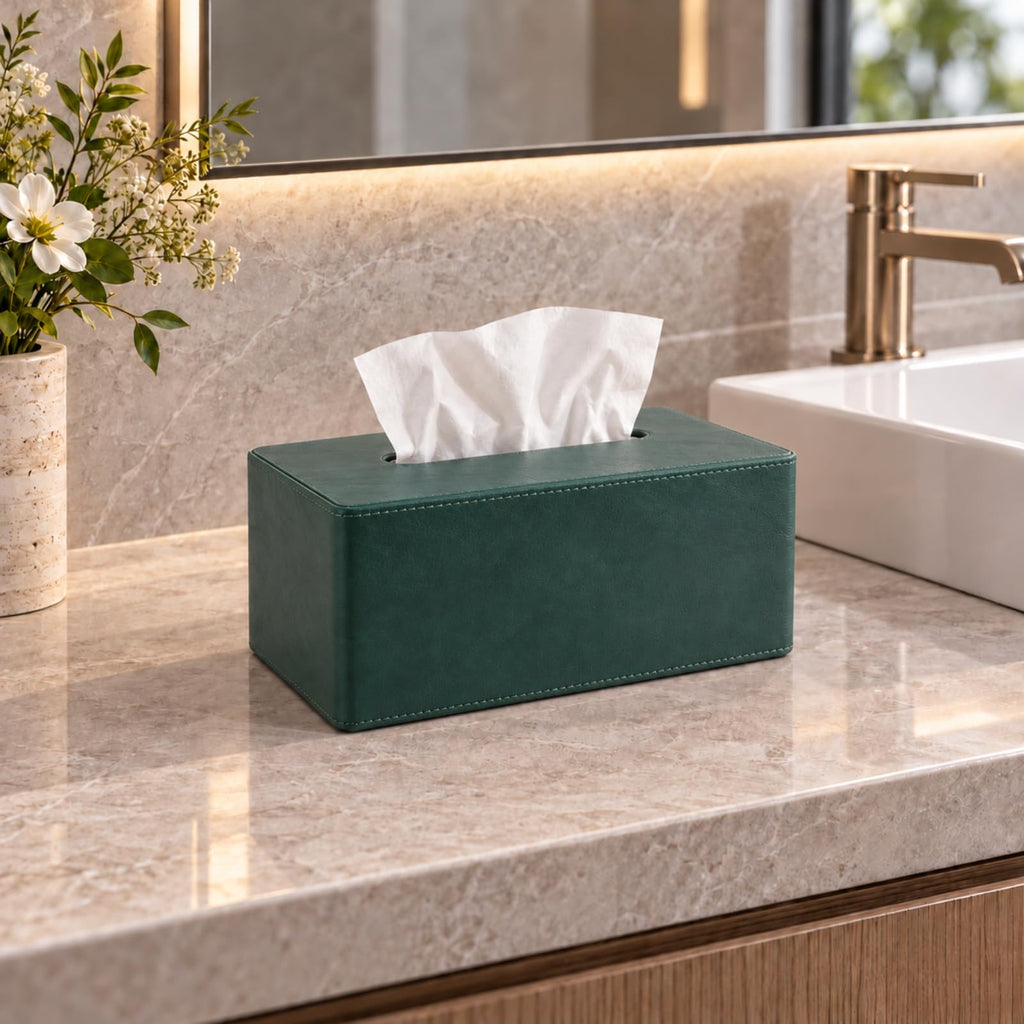 Lorteme Tissue Box Cover Rectangle, Decorative PU Leather Tissue Holder