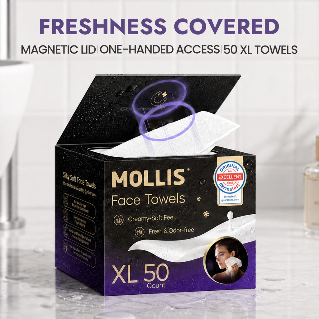 MOLLIS Disposable Face Towels, XL Soft Facial Cleansing Wipes, 50 Count