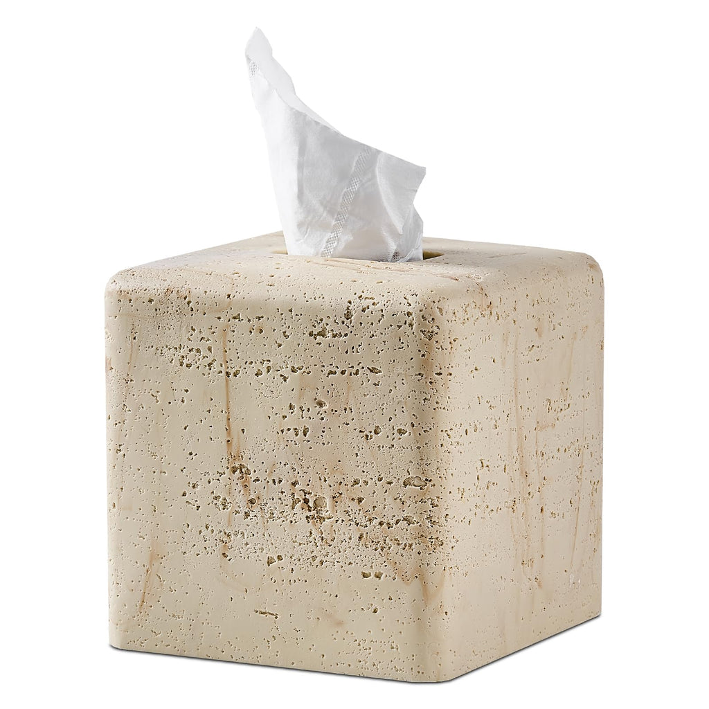 Natural Travertine Textures Tissue Box Cover Square for Home Decor,Resin Heavy Tissue Box Holder for Bathroom Countertop,Tabletop,Bedside Table,Office (Handmade of Resin)
