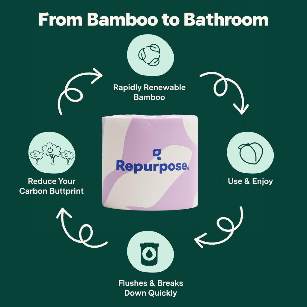 Repurpose 100% Compostable Bamboo Toilet Paper, 60 Rolls, 300 Sheets/Roll
