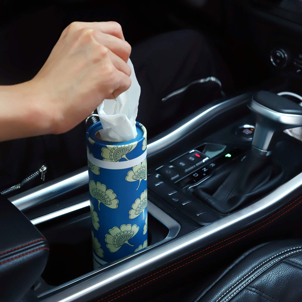 Car Tissues Holder with Facial Tissues - 4 PK - Travel Tissue Tubes Box Container Perfect Fit for Car Cup Holder Car Tissues Cylinder (Blue)