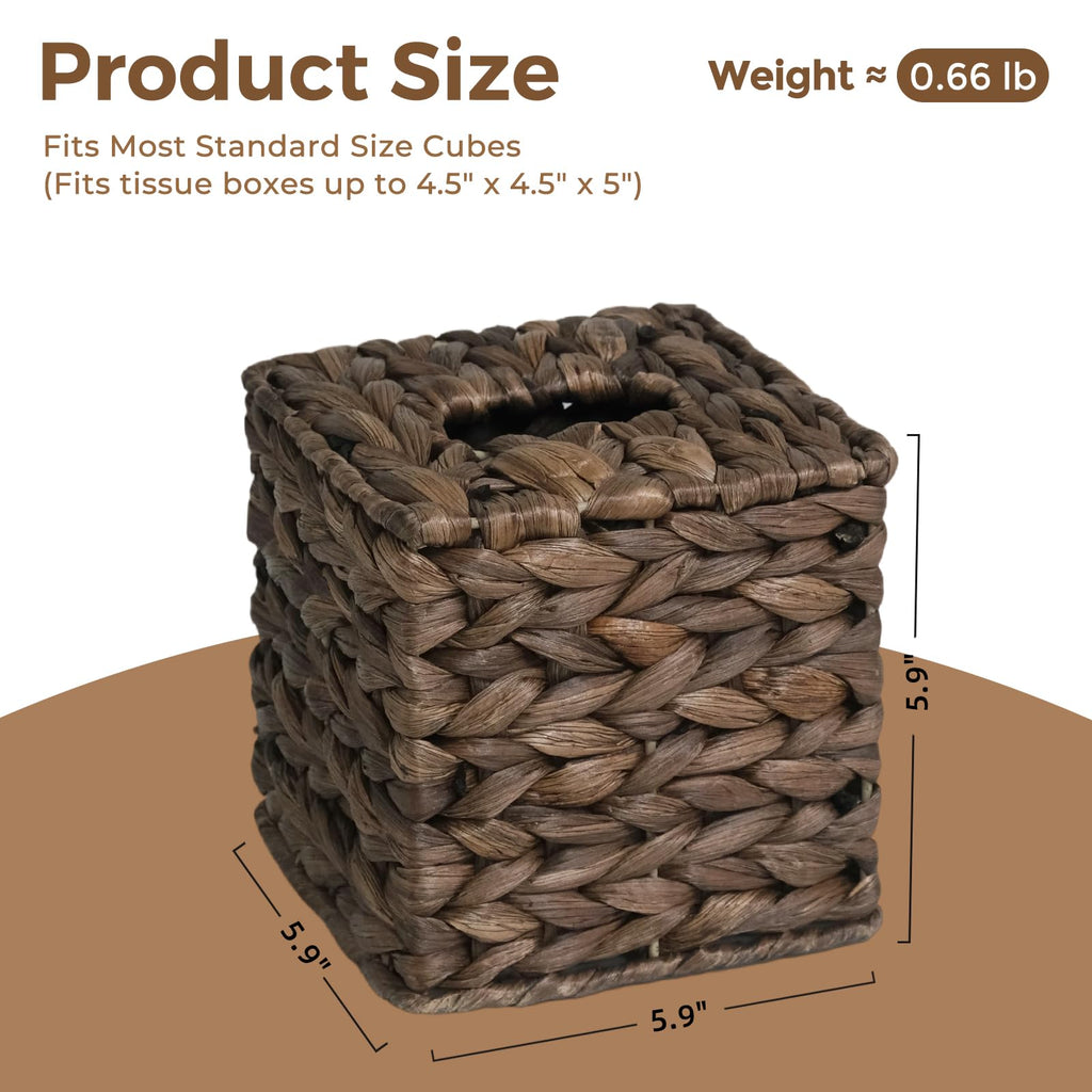 Wicker Tissue Box Cover Square, Handwoven Facial Tissue Box Holder, Brown