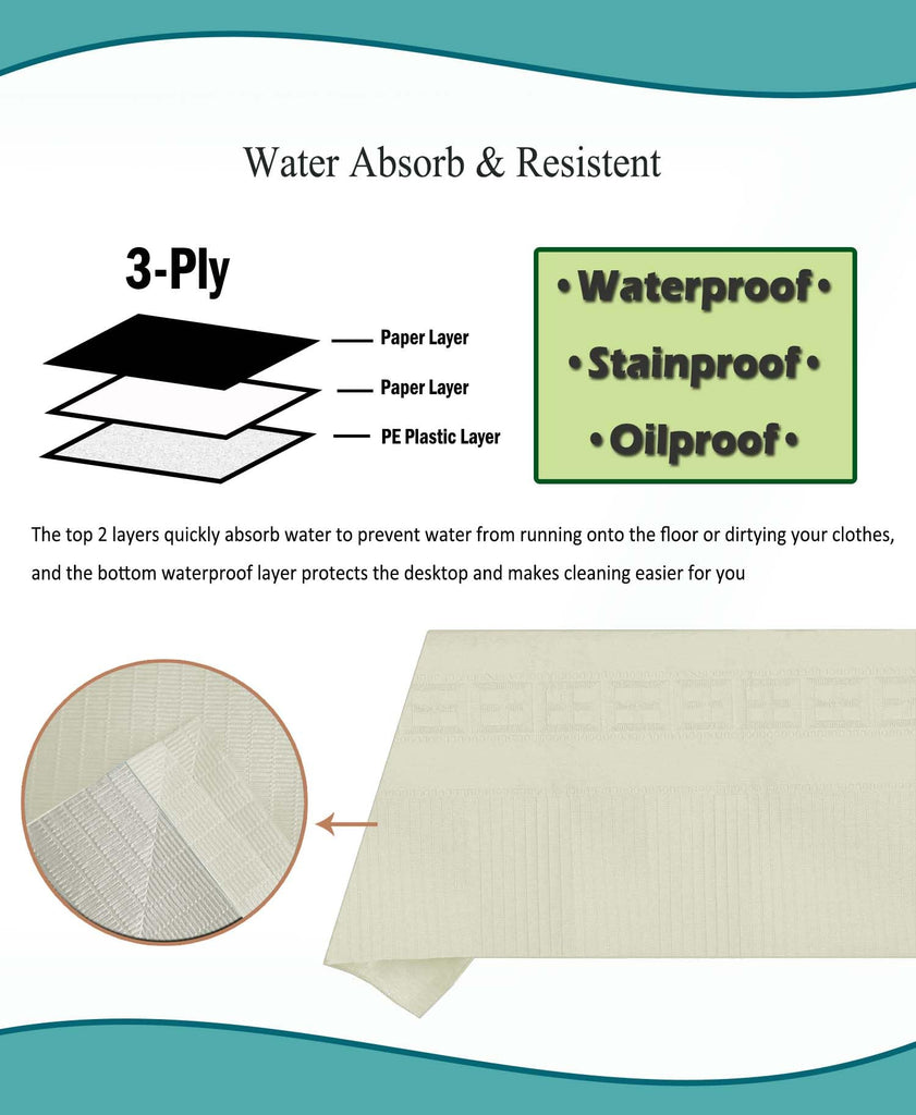 TheoZemica Cream White Disposable Paper Tablecloths for Rectangle Tables 4 Pack, 54×108 Inch Waterproof Paper with Plastic Backing, Party Table Cover for Wedding Christmas Baby Shower Graduation