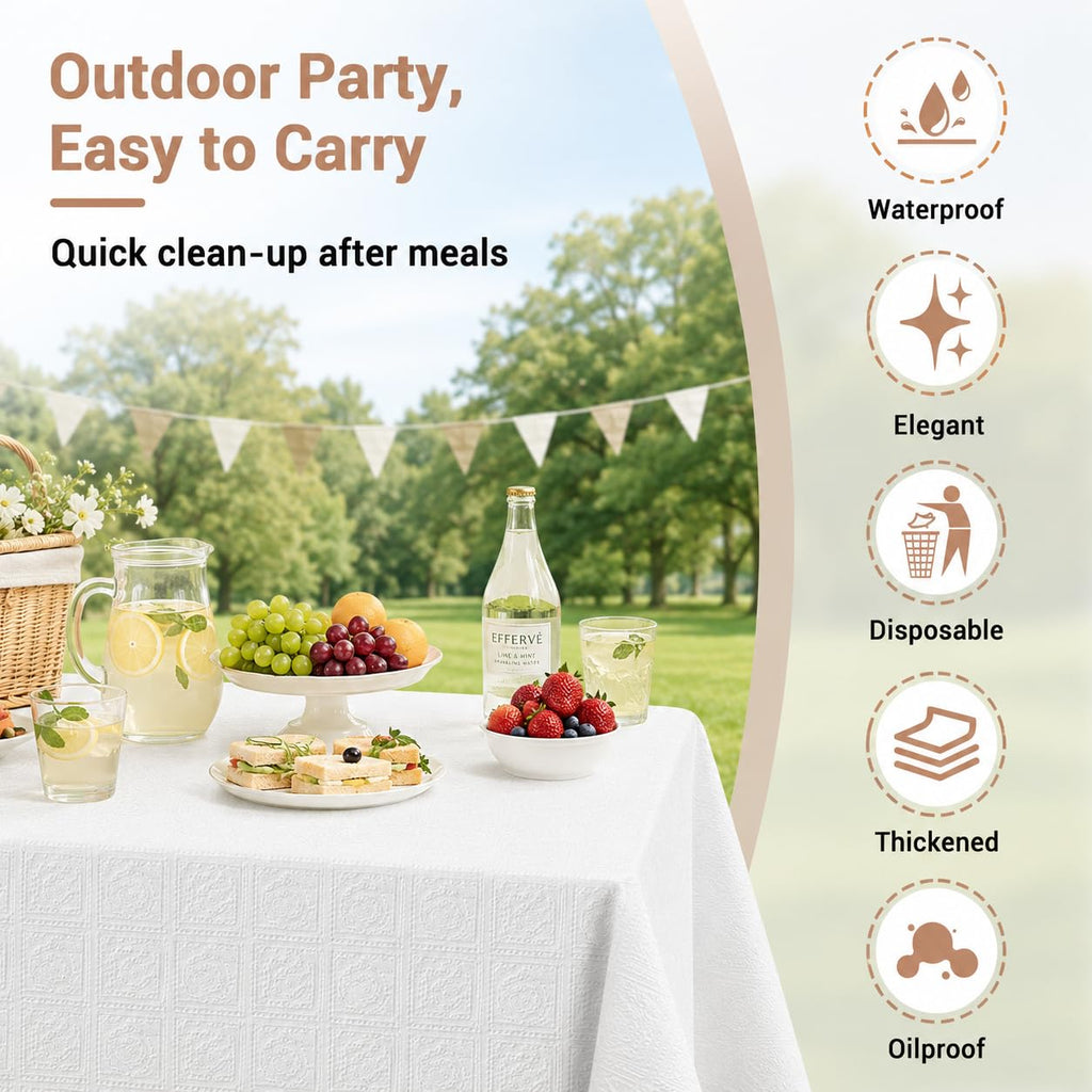 CUUSNNY 6 Pack White Paper Tablecloths for Rectangle Tables