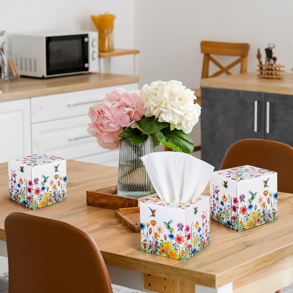Fourluoo 12 Pack Fall Floral Facial Tissues Cube Boxes, 600 Sheets 3 Ply