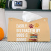 PaJiaNi Yellow Dog Tissue Box Cover Rectangle,Leather Toilet Paper Box,Funny Decorative Facial Paper Case for Living Room Bathroom Kitchen Office Desk,Easily Distracted By Dogs and Books,9.8x5.9x5.9