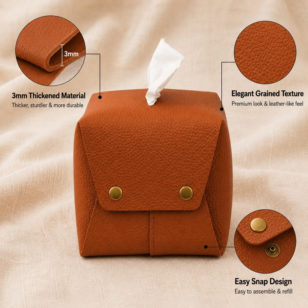 Lartvivré Grained Faux Leather Tissue Box Cover Square, Brown