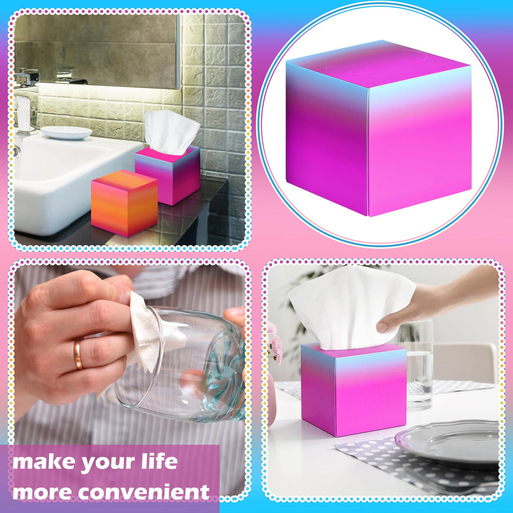 Fourluoo 12 Pack Facial Tissues Cube Boxes Face Box 600 Sheets 3 Ply Soft Paper Square Tissues Bulk for Car Pocket Toilet Household Bedroom Family(Gradient Color)