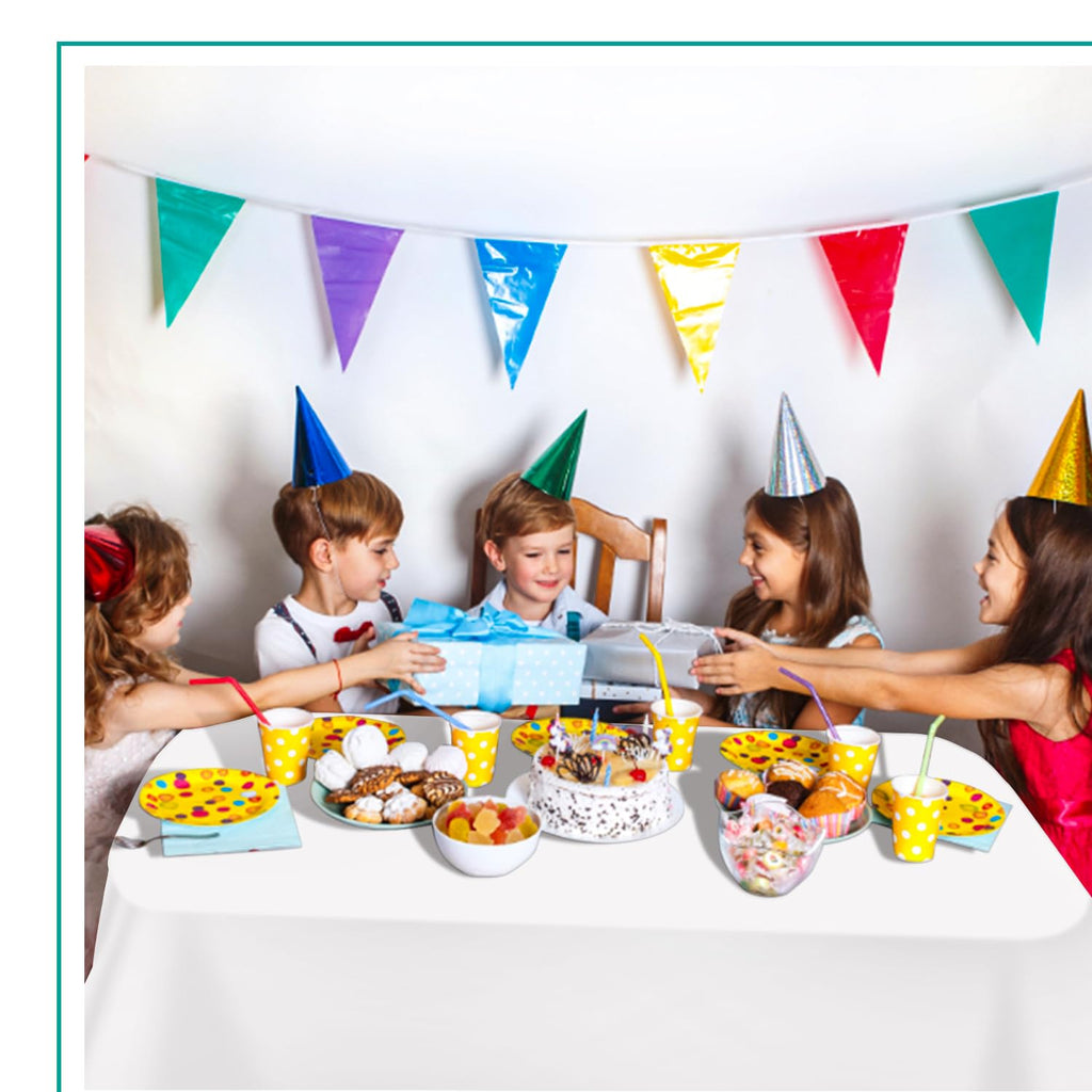 tujol White 6 Pack Plastic Table Cloth 54" x 108", Disposable Tablecloths Rectangle Table Cover, Plastic Tablecloths for Parties