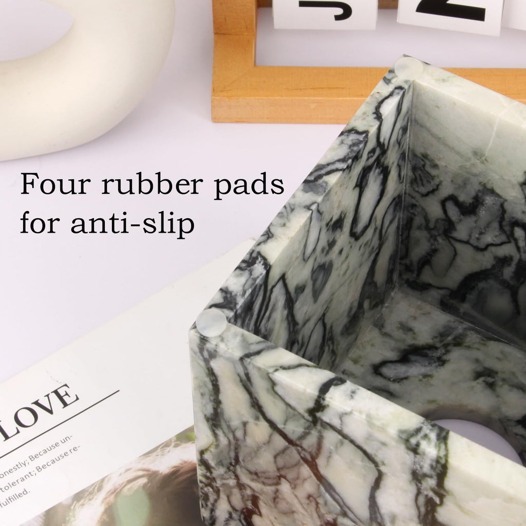 Natural Marble Square Tissue Box Cover ,Stone Modern Decorative Sturdy Napkin Box Holder Case,Facial Paper Organizer for Bathroom Vanity Toilet Countertop,Kitchen (1, Green Emerald, 5.71*5.71*5.51)