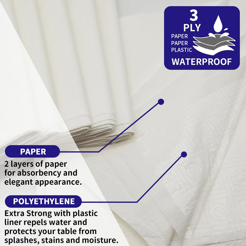 [6 Pack] White Square Tablecloths 54x54 Inch, Disposable Paper Table Cloth for Square and Round Tables, Waterproof 3-Ply Paper & Plastic Table Cover for Labor Day Thanksgiving Wedding Baby Shower