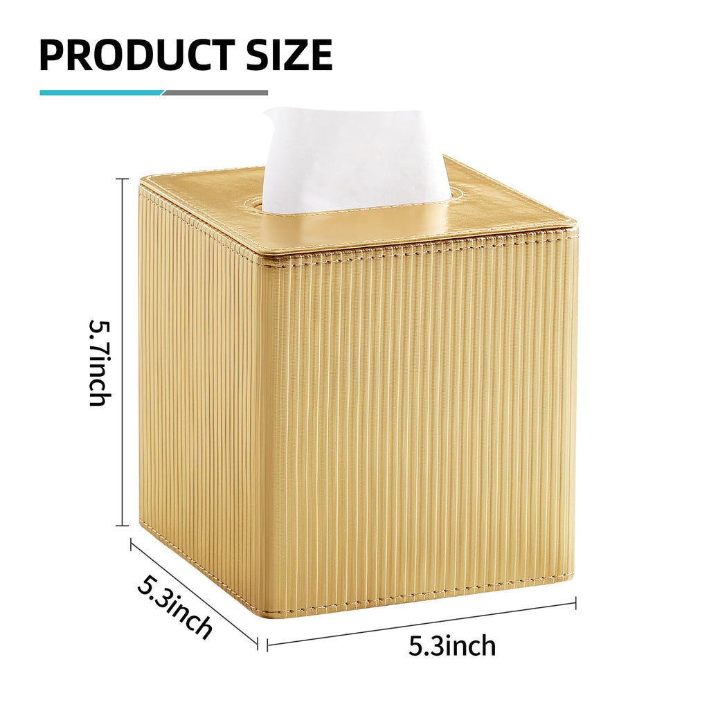 Cretkhp PU Leather Square Tissue Box Cover Tissue Box Holder Cube (Gold)