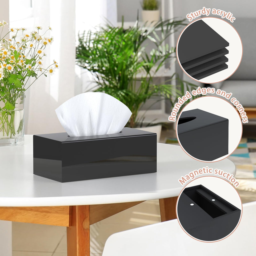 SILUT Shiny Black Rectangle Acrylic Tissue Box Cover