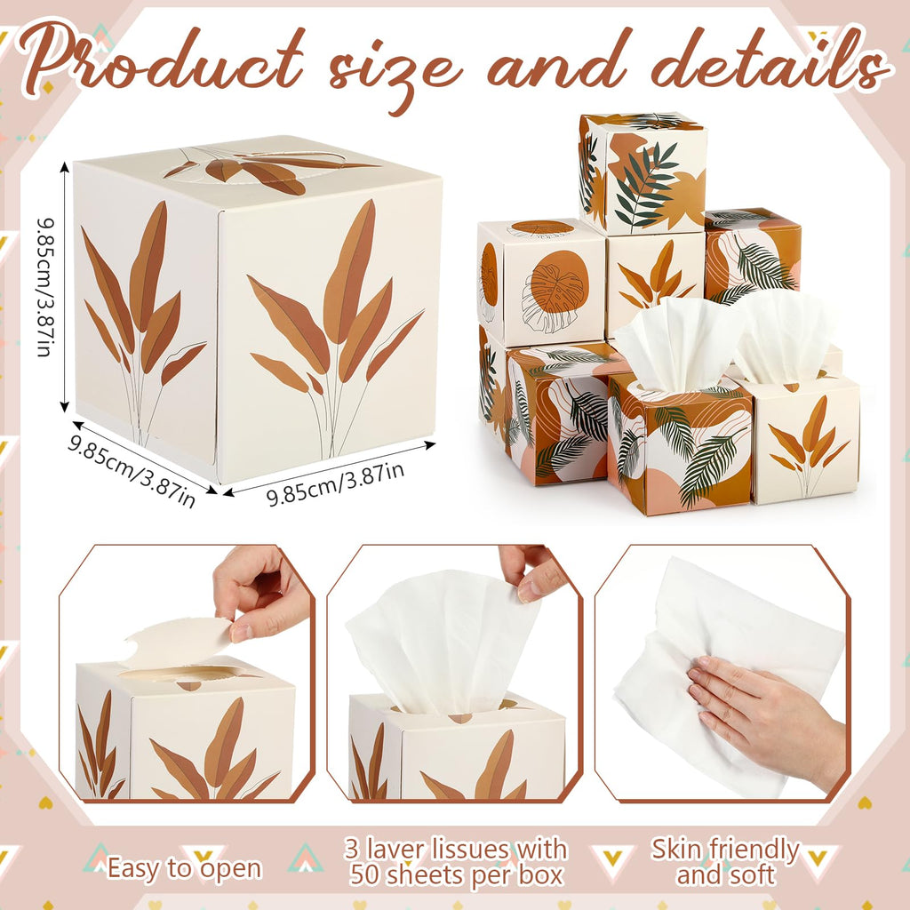 Fuyoooo 12 Pack Boho Square Facial Tissue Cube Boxes 3 Ply