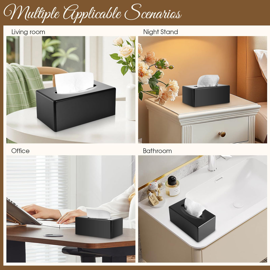 Y-in Hand Tissue Box Cover, Rectangle Facial Tissue Holder with Bottom, Decorative Storage Organizer Box for Bathroom Vanity, Countertops, Dressers, Night Stand, Parlors and Offices - Matte Black