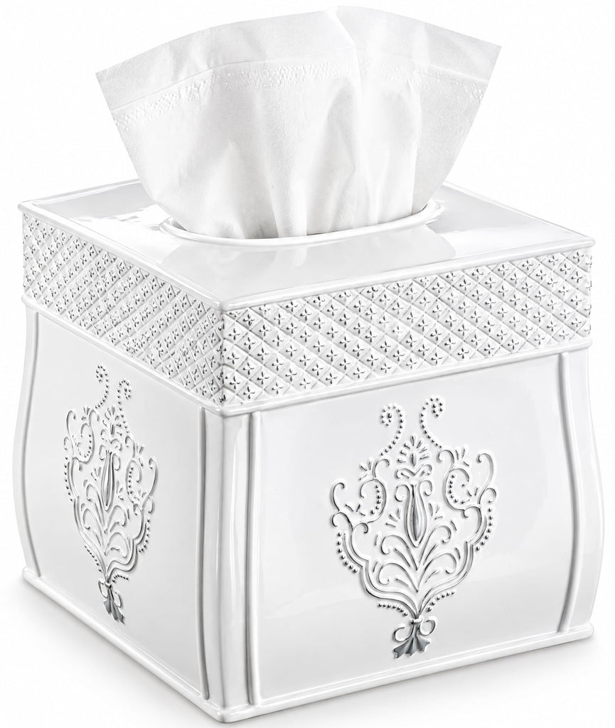 Vintage White Square Resin Tissue Box Cover with Bottom Slider