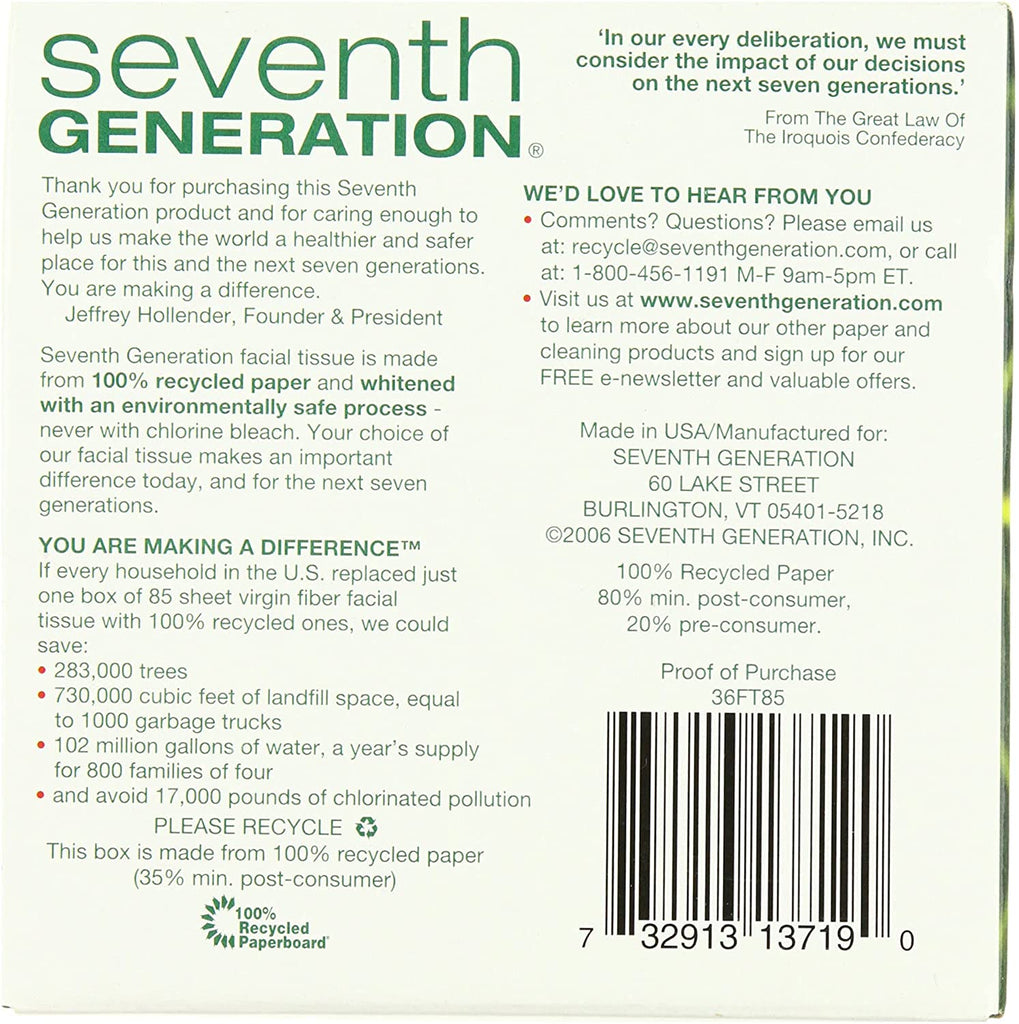 Seventh Generation Recycled Facial Tissue 85 Ct 6 Pk