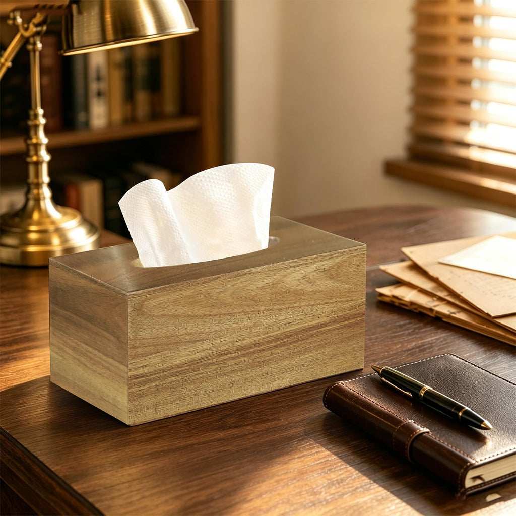Tissue Box Cover, Wood Tissue Box Holder Rectangle with Slide-Out Bottom