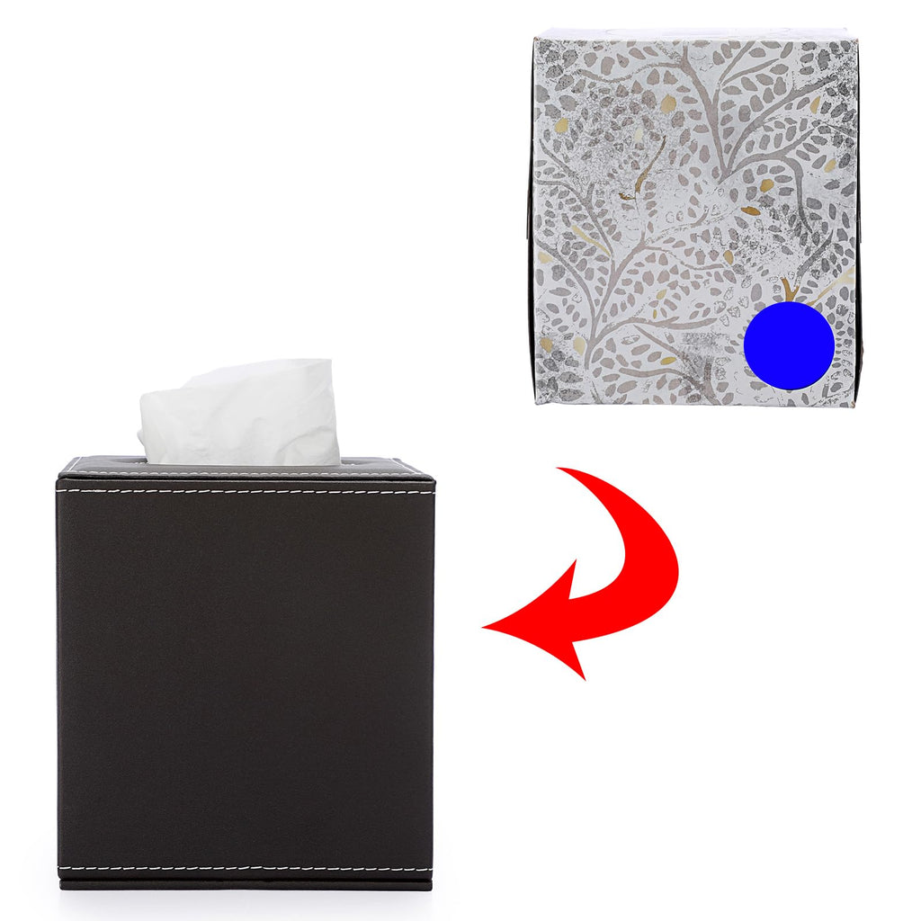Sumnacon Square Tissue Box Cover,Magnetic Bottom PU Tissue Box Holder,Brown