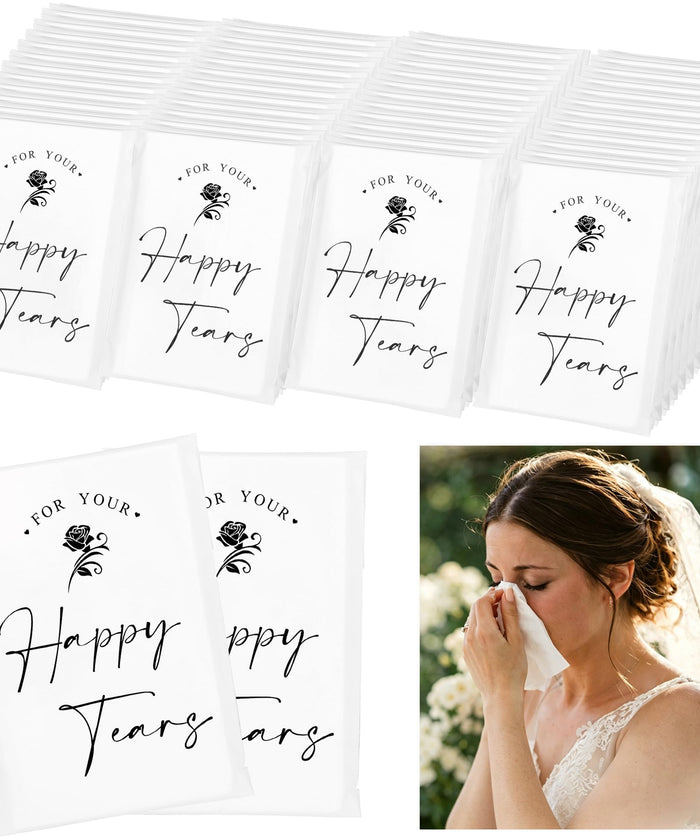 48 Pack For Your Happy Tears Wedding Tissues, Individually Wrapped