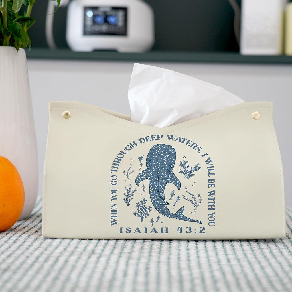 PaJiaNi Whale Shark Christian Tissue Box Cover Rectangle,Ocean Whale Scripture Bible Toilet Paper Box,Leather Decorative Facial Paper Case for Living Room Bathroom Kitchen Office Desk,9.8x5.9x5.9In