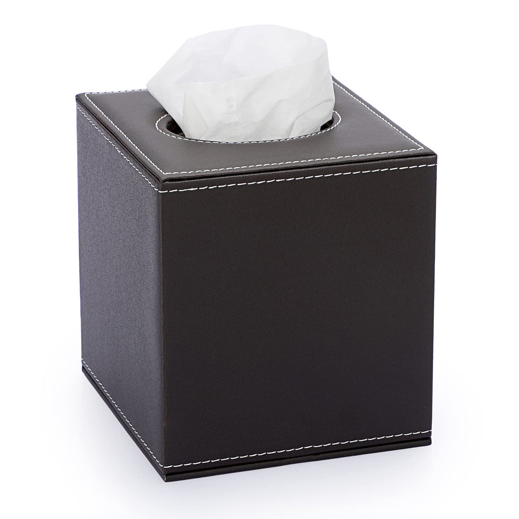 Sumnacon Square Tissue Box Cover,Magnetic Bottom PU Tissue Box Holder,Brown