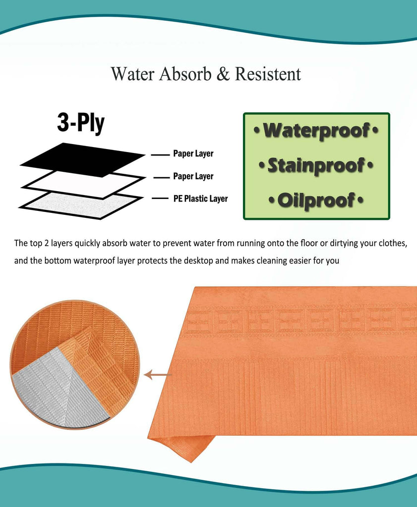 TheoZemica Orange Paper Tablecloths for Rectangle Tables 6 Pcs, 54"×108", Waterproof Paper Table Cloth with Plastic Backing, Disposable 3-Ply Paper & Plastic Table Cover for Party Fall Thanksgiving