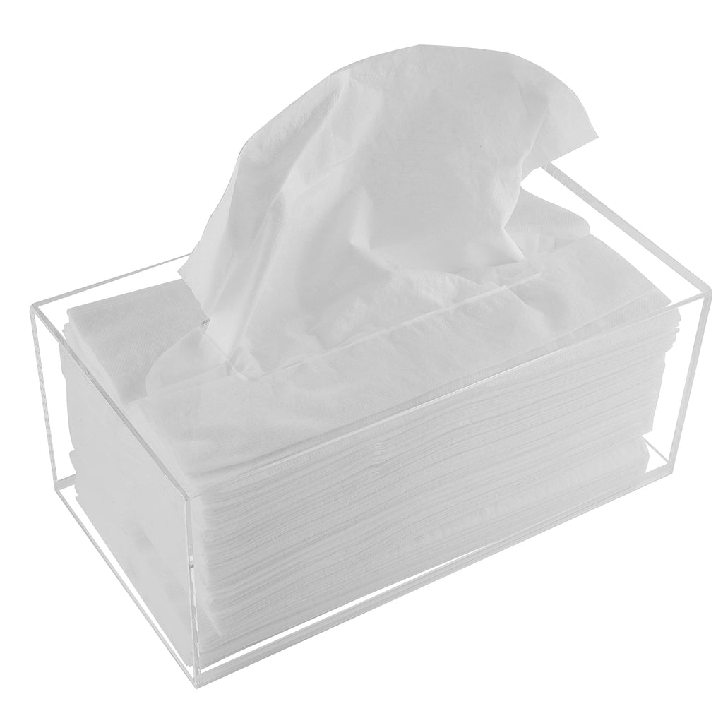 Acrylic Tissue Box Holder, Clear Dispenser for Facial Tissues, Napkins, and Dryer Sheets. Perfect for Bathrooms, Desks, Countertops, Vanities, Bedrooms, and Nightstands (Rectangle, Clear)