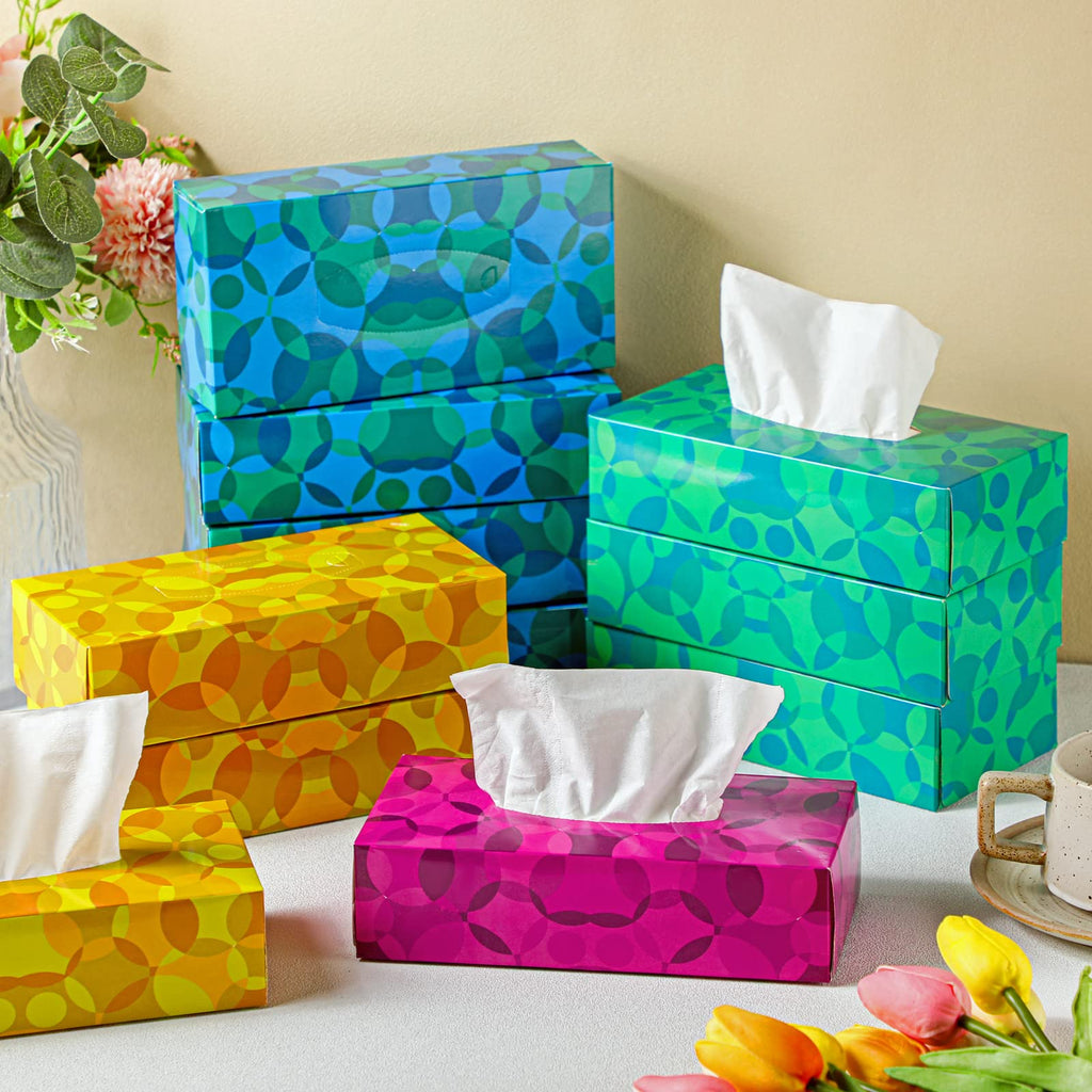 Yinder 12 Packs Soft Facial Tissue Boxes for Classroom, Abstract Geometry