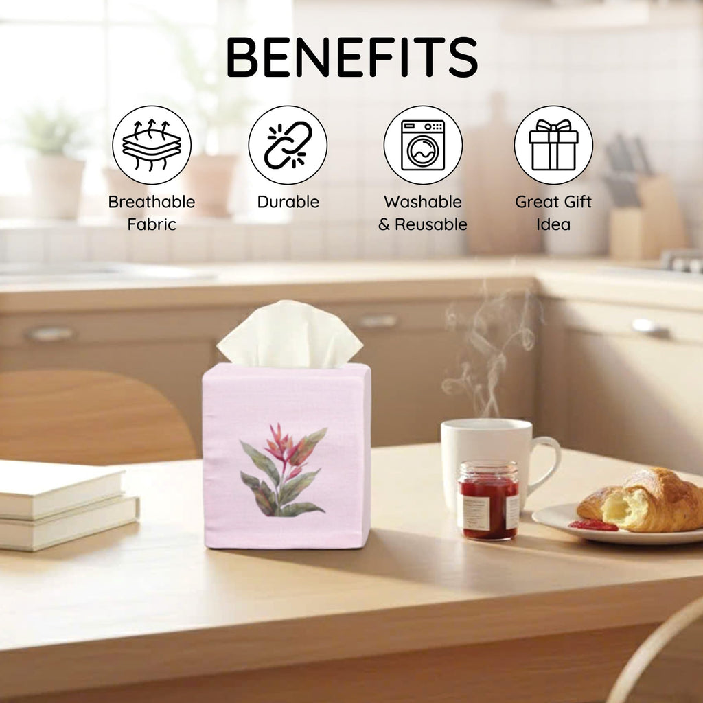 Square Tissue Box Cover Cute Set of 2, Rose & Bird of Paradise