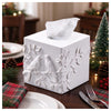 White Square Tissue Box Cover with Marble Relief Birds Branch Decorative
