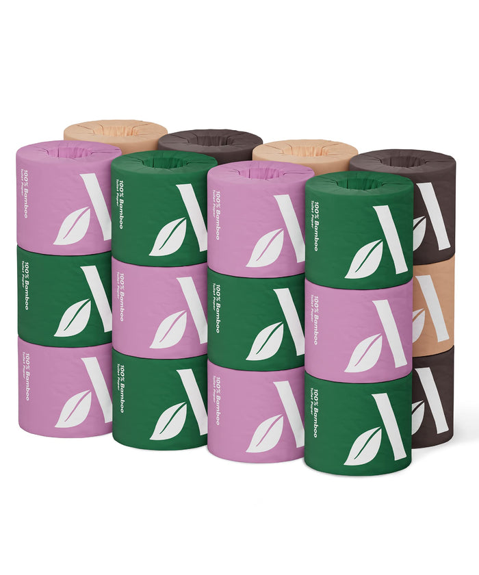 Amazon Aware Bamboo 3-Ply Toilet Paper, Unscented, 24 Rolls, FSC Certified, 350 Sheets, 8400 Count, Pack of 24, Plastic-Free