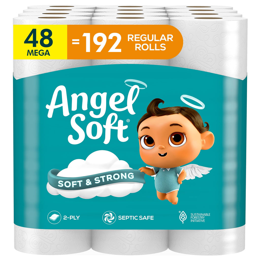 Angel Soft Toilet Tissue, Toilet Paper 48 Mega Rolls = 192 Regular Rolls