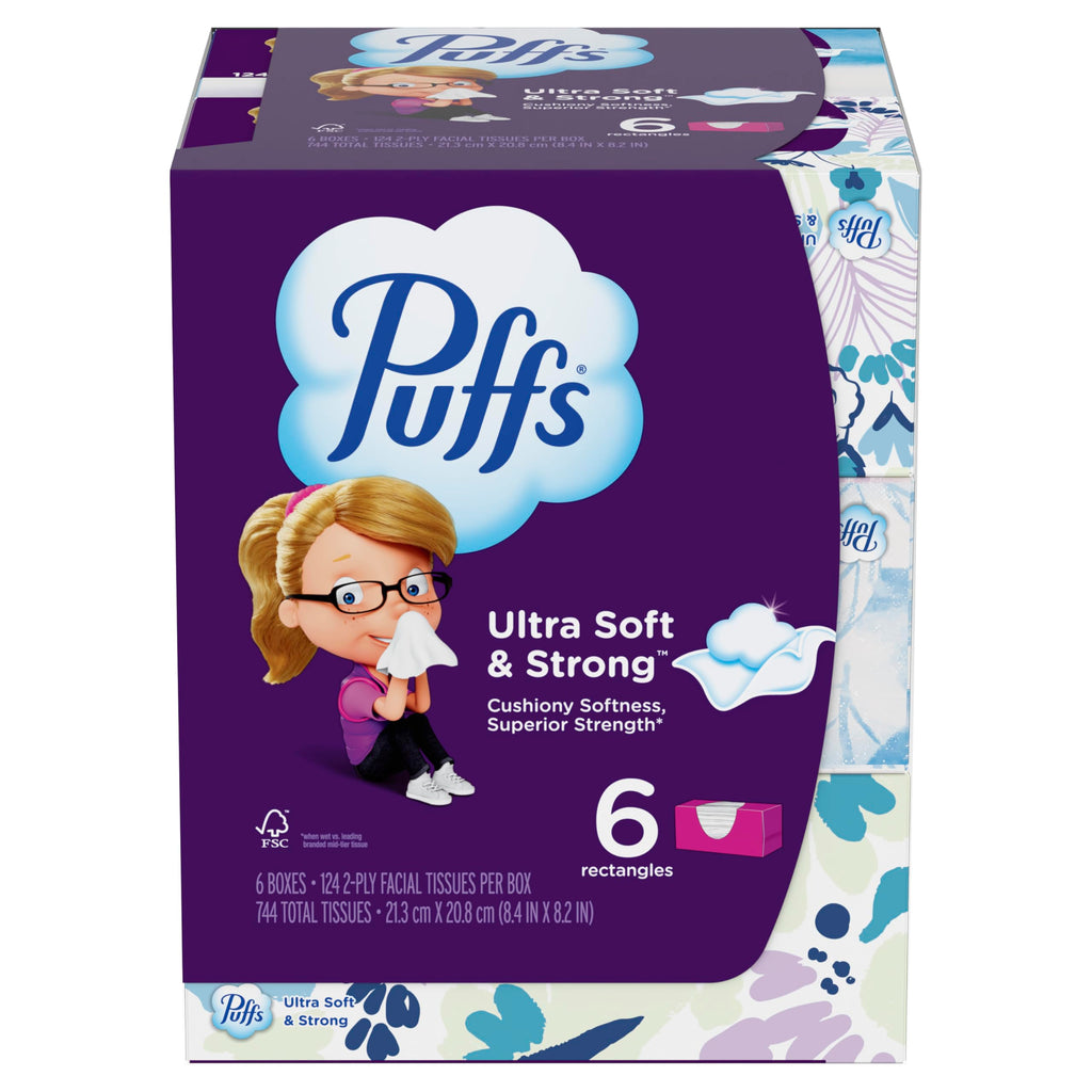 Puffs Ultra Soft Facial Tissuess, Mega Cube, 72 Facial Tissues Per Box, 6 Count