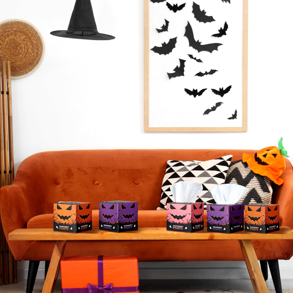Fourluoo 12 Pack Halloween Facial Tissues Cube Face Boxes 600 Sheets 3 Ply