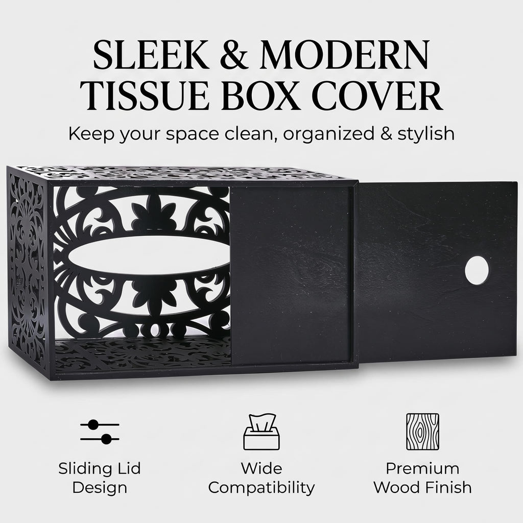 GRAUES Home Collection Rectangle Wooden Tissue Box Cover, Black Decorative Wood Tissue Box Holder, Modern Farmhouse Kleenex Box Cover for Bathroom, Kitchen, Bedroom, Living Room, Office - Solid Wood