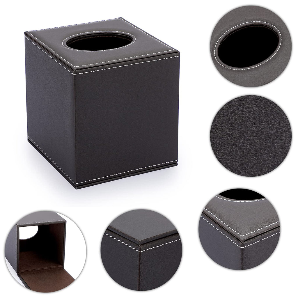 Sumnacon Square Tissue Box Cover,Magnetic Bottom PU Tissue Box Holder,Brown